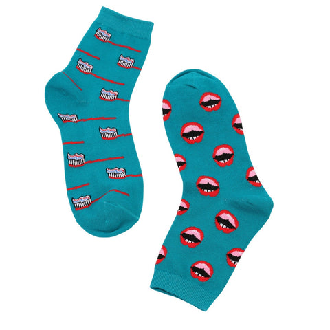 mouth&teeht patterned socks