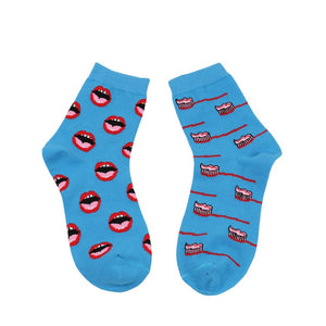 mouth&teeht patterned socks