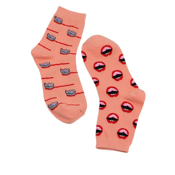 mouth&teeht patterned socks