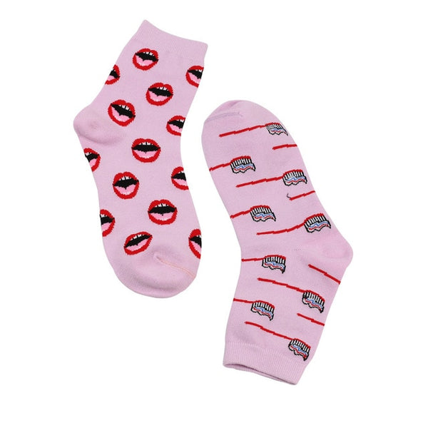 mouth&teeht patterned socks